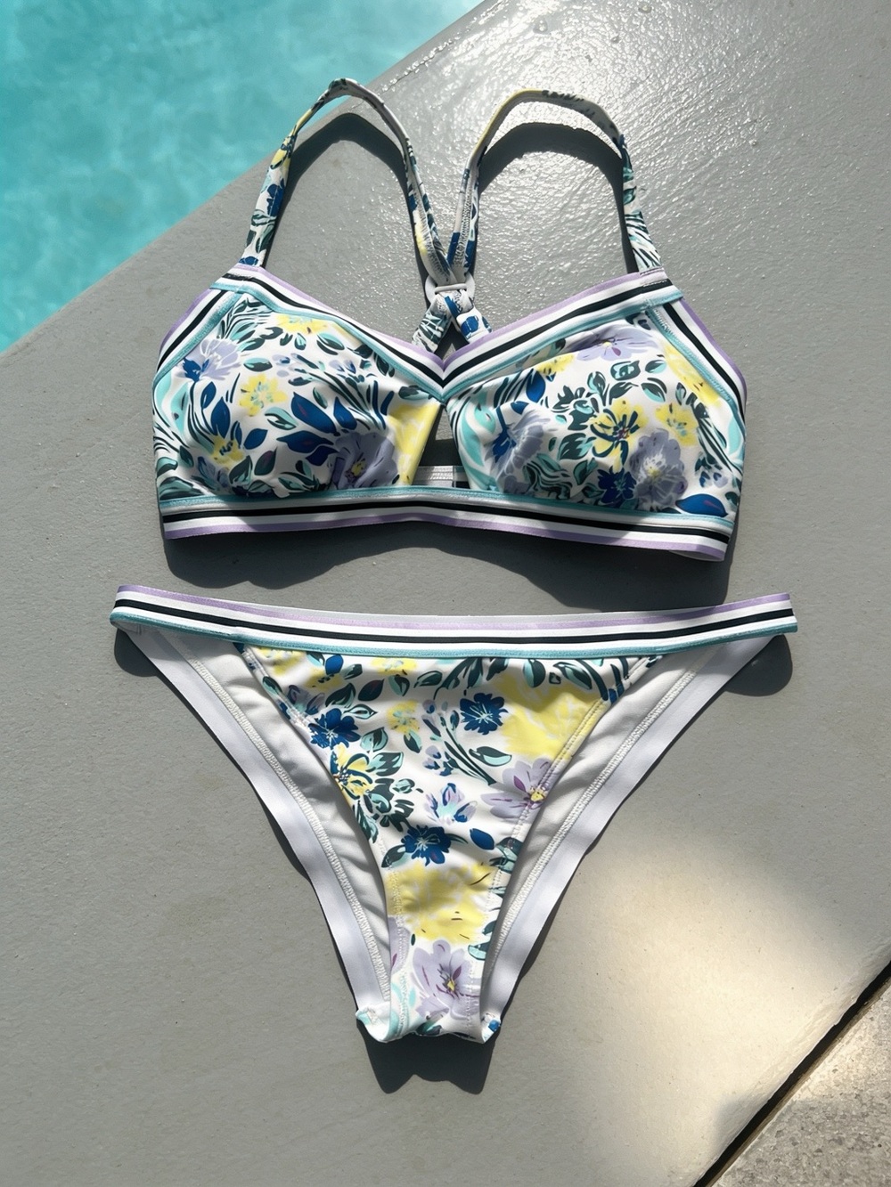 NWOT! Adore Me Floral Bikini Set - White, Blue, Yellow & Purple